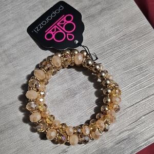 Dazzling Gold and Cream Beaded Bracelet by